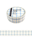 Blue-and-white plaid washi tape roll with small grid pattern, tape strip shown