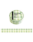 Green plaid washi tape roll with small check pattern, tape strip shown