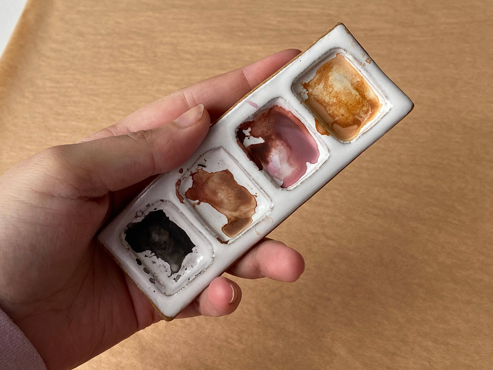 Ceramic Artist 4-Pan Paint Palette - Handmade Travel Palette: Palette Only