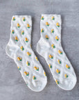Floral Casual Socks: Cream/Pink