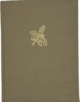Olive artisan journal cover with gold acorn and oak leaf emblem