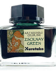 Japanese ink bottle, dark Zsolnay Green color with Art Nouveau label
