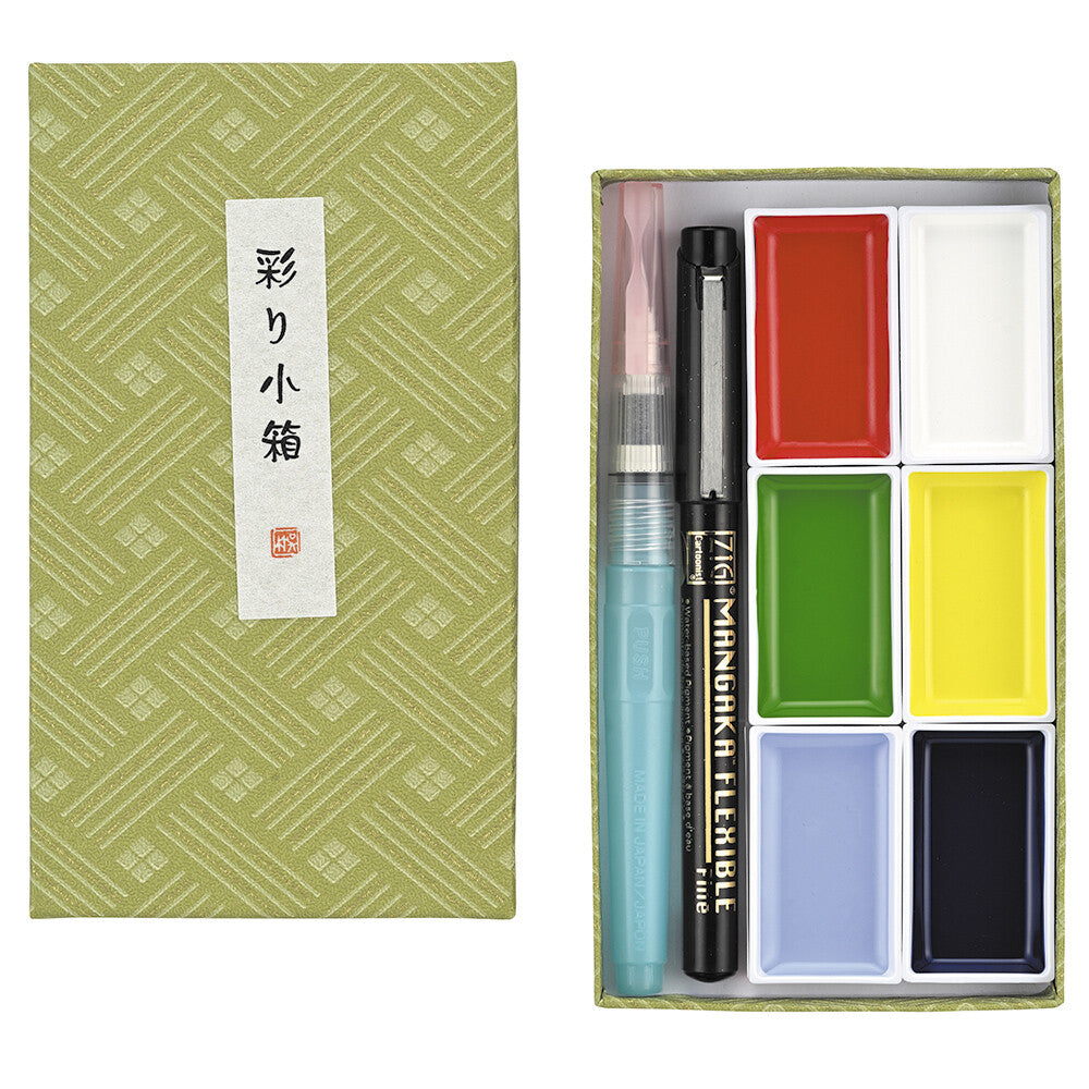 6 Color Japanese Pan Paint Set With Pen and Paint Brush
