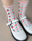 Retro Strawberry Casual Socks: Pink/Strawberry