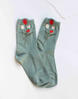 Tulip Bloom Cotton Blend Socks: Sage