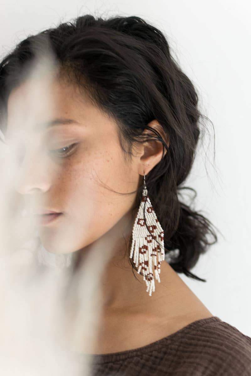 Beaded Fringe Earrings in Vaquita
