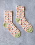 Women's Cherry Floral Pattern Socks: Blush