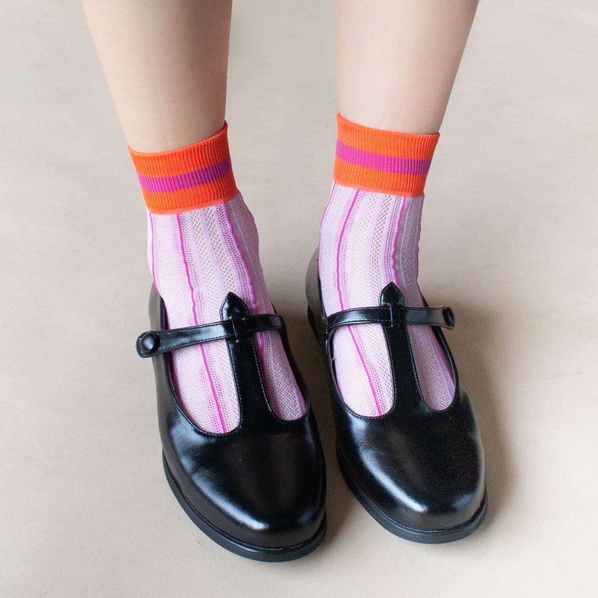 Ankle Mesh Striped Casual Socks: Lilac