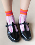 Ankle Mesh Striped Casual Socks: Lilac