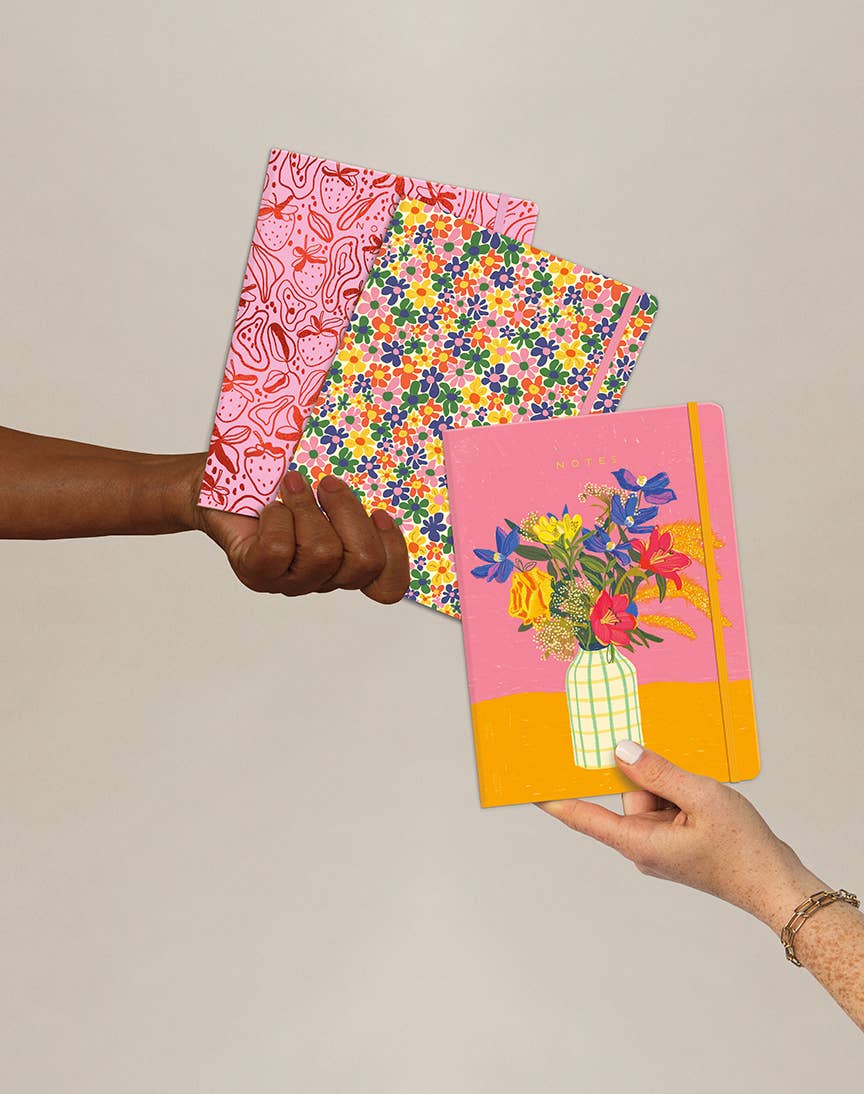 White Vase Floral Sewn Trio Notebook set