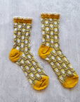 Romantic Floral Socks: Cream/Blue