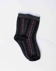 Vintage Stripe Floral Cotton Blend Socks: Black/Charcoal