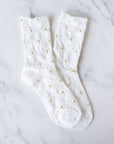 Engraving Flower Casual Socks: White