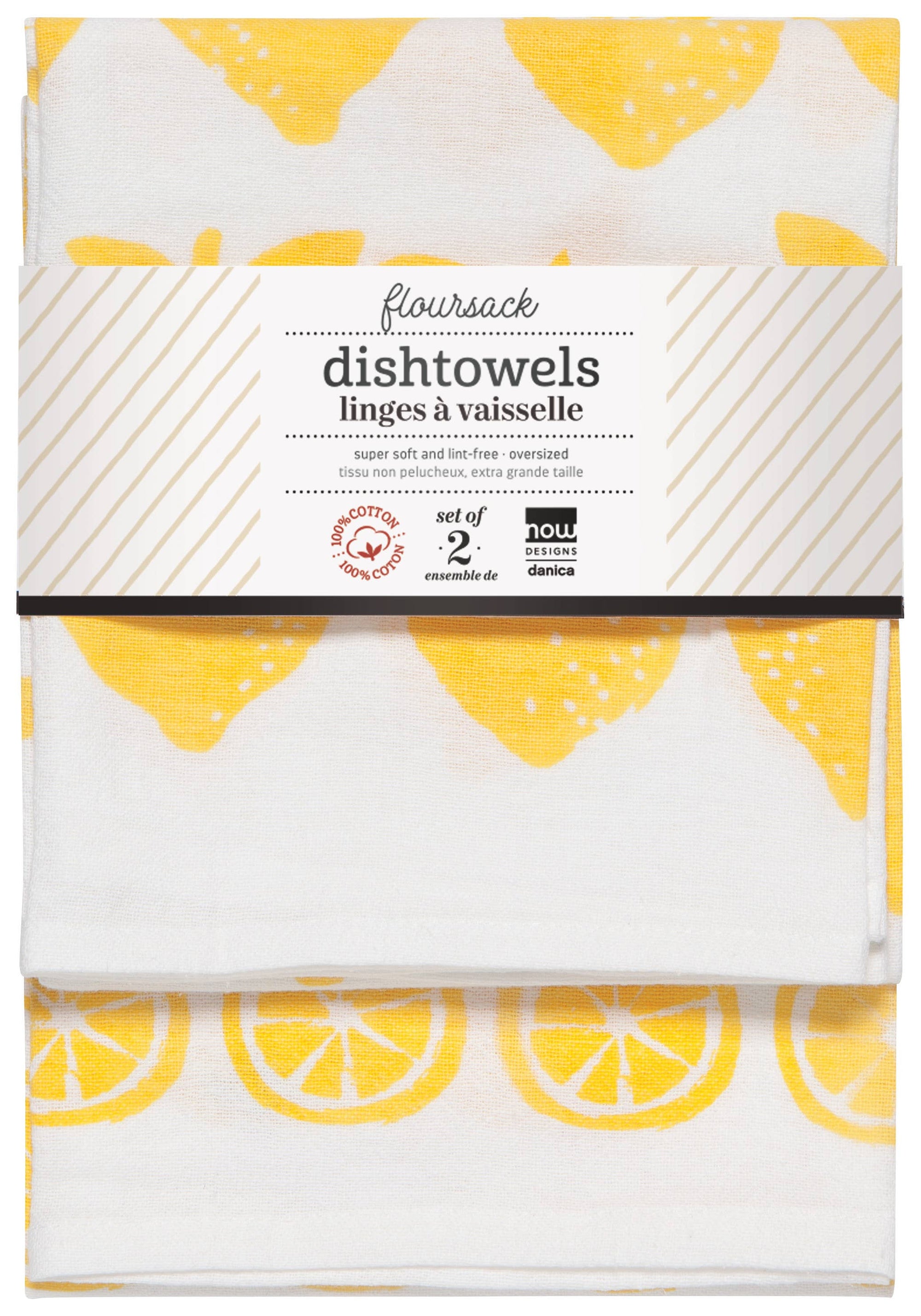 Lemon Print Yellow Floursack Dishtowels Set of 2