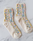 Women's Romantic Floral Socks: Oatmeal