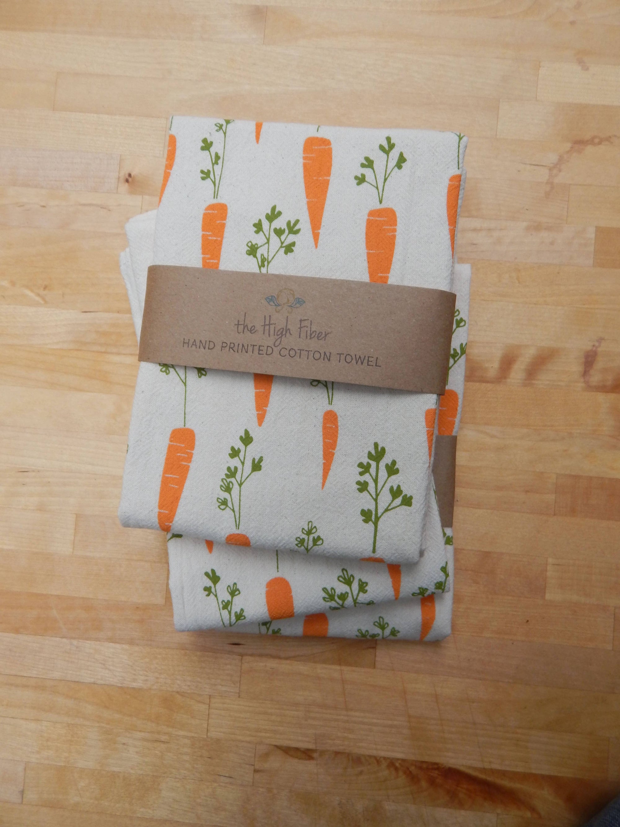 Carrot Kitchen Towel, Handprinted Tea Towel, Garden Towel