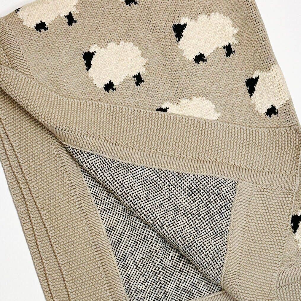 Furry Sheep - Organic Cotton Jacquard Knit Baby Blanket: One Size