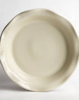Pearl frilly pie plate, plain ceramic with scalloped rim, round shallow dish