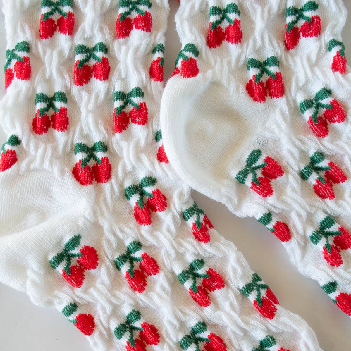 Women's Vintage Cherry Socks: White