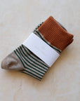 2 Tone Stripe Casual Socks: Rust/Mocha
