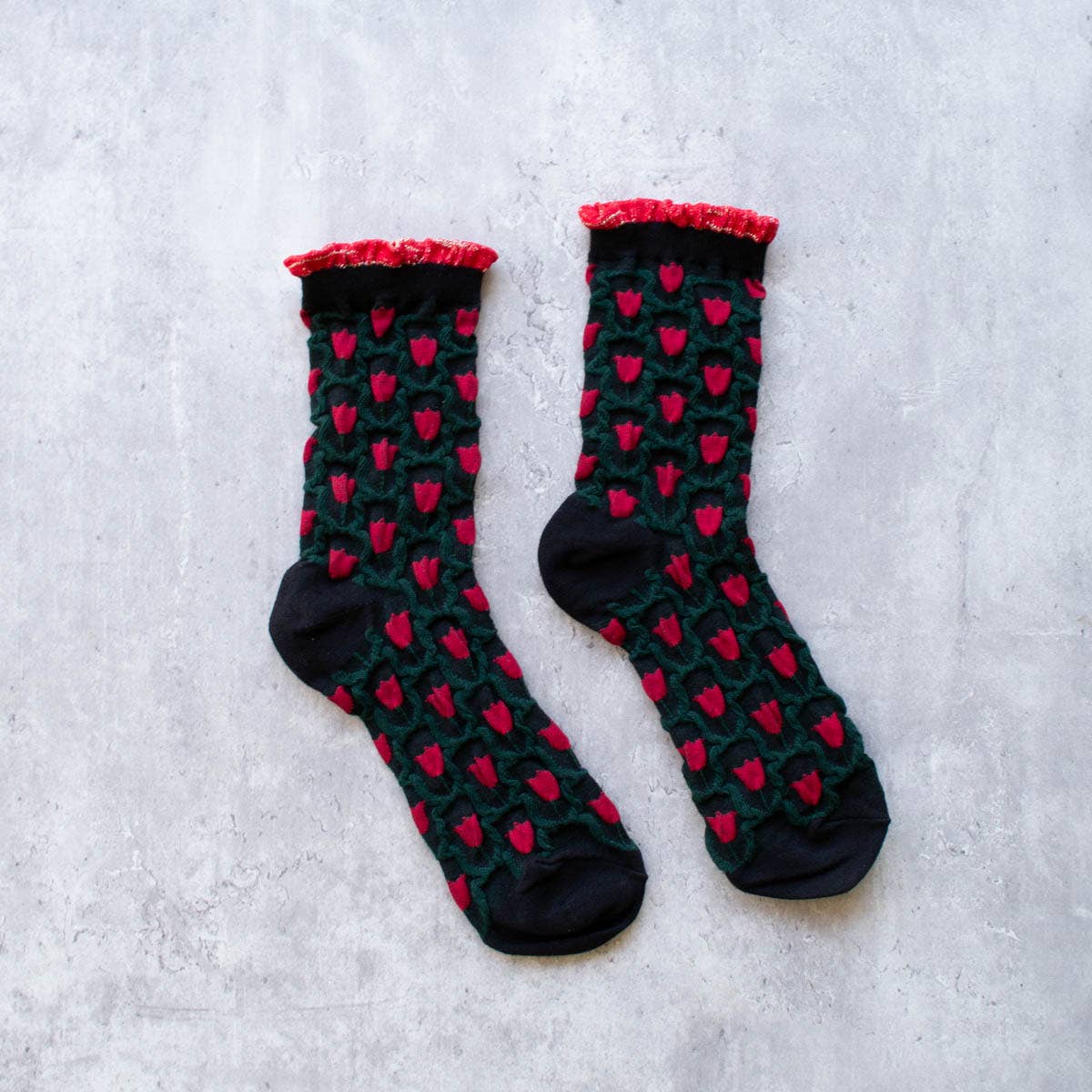 Romantic Floral Socks: Cream/Blue