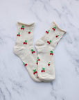 Women's Vintage Cherry Socks: Oatmeal/Cherry