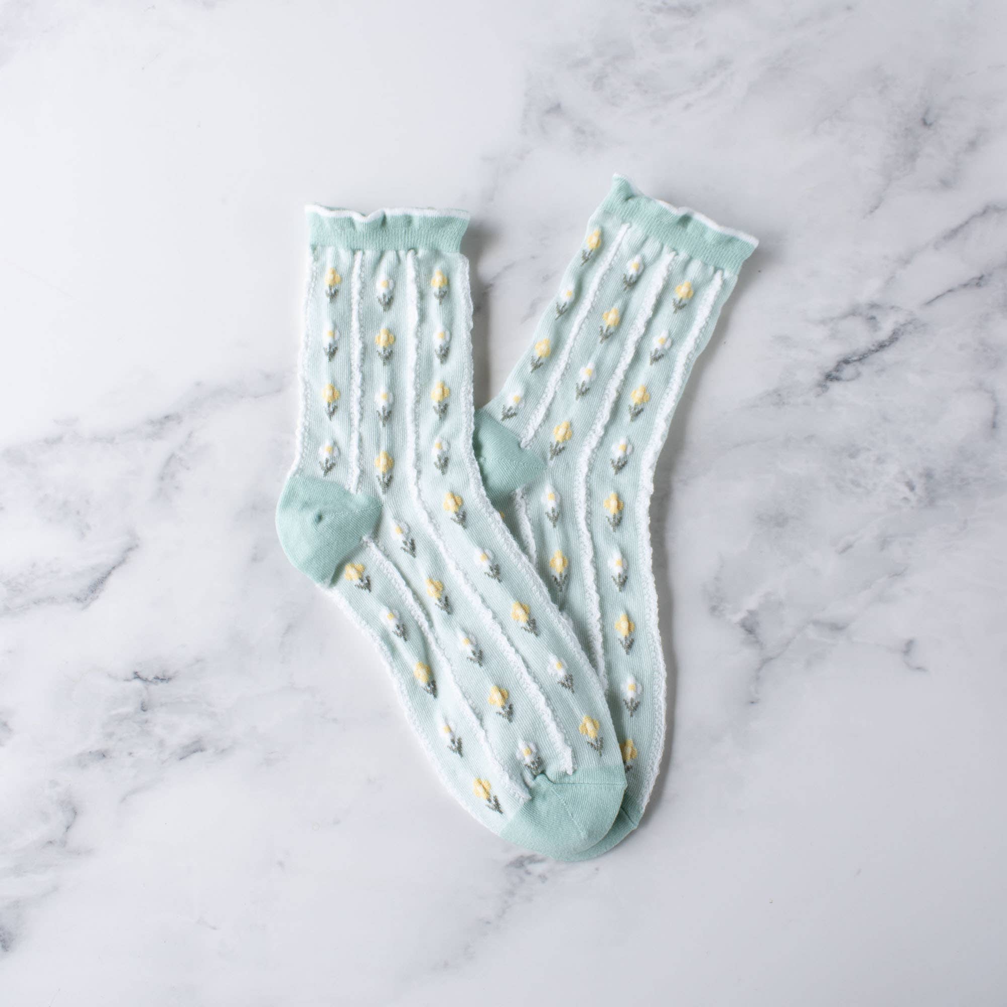 Pastel Color Floral Casual Socks: Blue