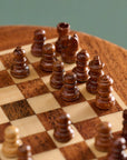 Acacia Wood Round Magnetic Chess Set