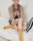 Women's Romantic Floral Socks: Oatmeal