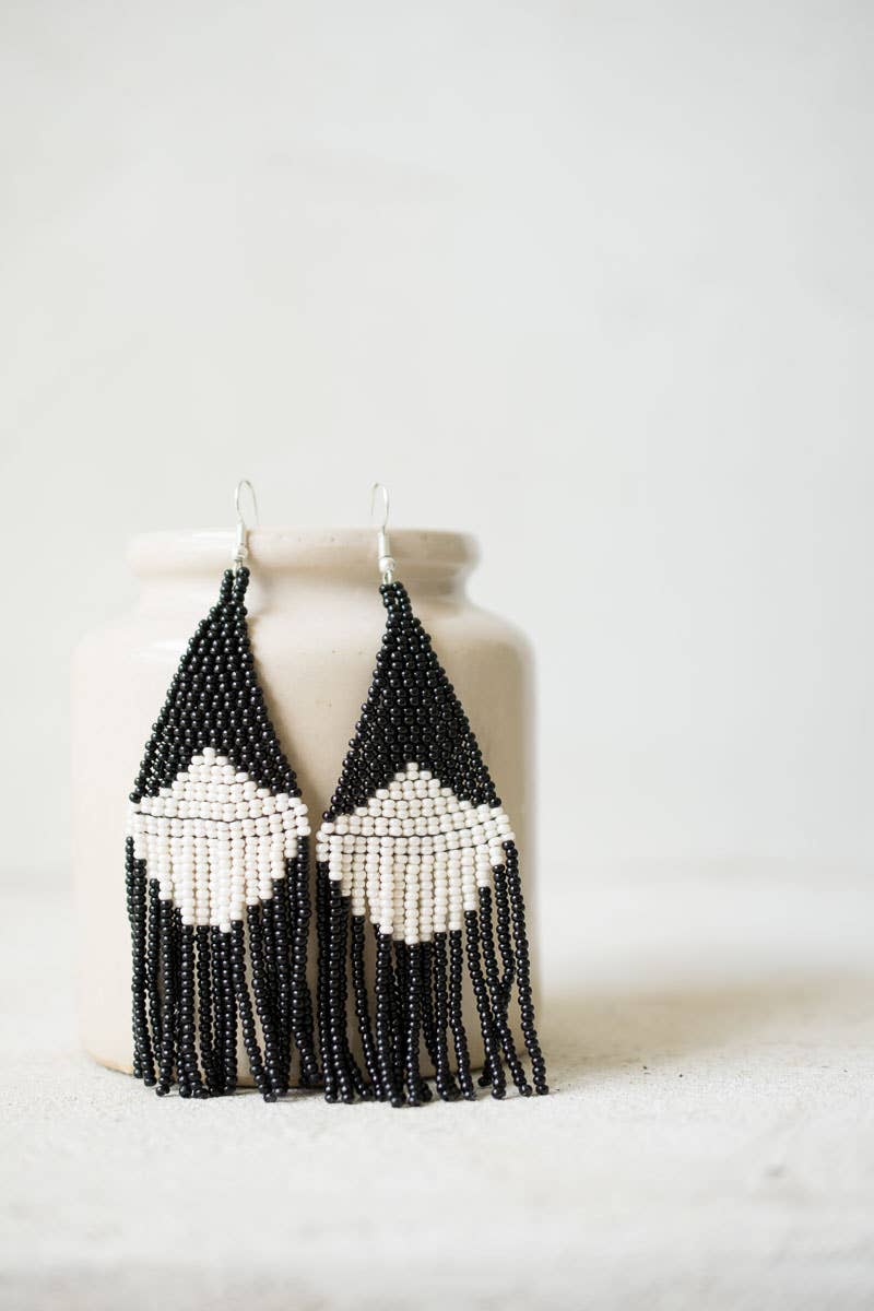 Beaded Fringe Earrings in Concha