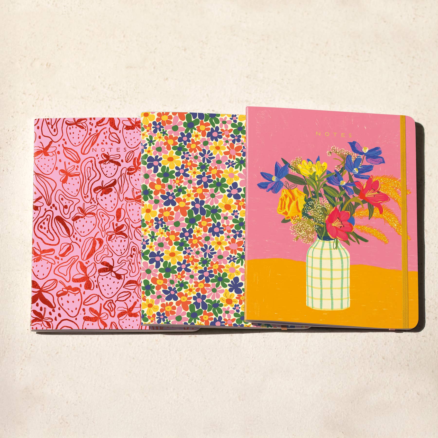 White Vase Floral Sewn Trio Notebook set