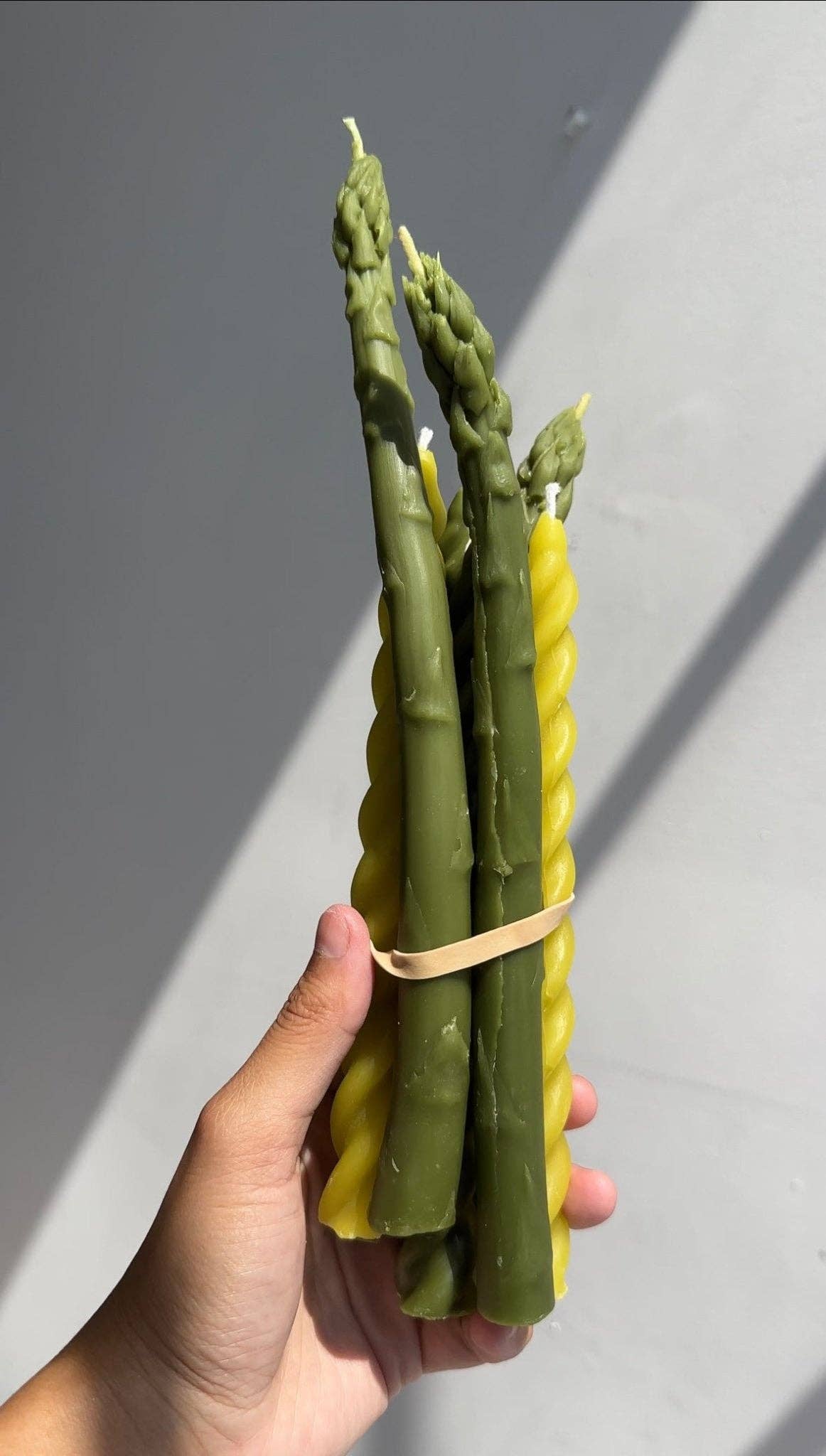 Beeswax Asparagus Taper Candle Pair