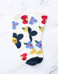 Women's Big Flower Casual Socks: Cream