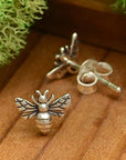 Tiny Bee Post Earrings 6x8mm: Recycled Sterling Silver
