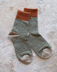 2 Tone Stripe Casual Socks: Rust/Mocha