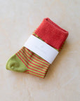 2 Tone Stripe Casual Socks: Rust/Mocha