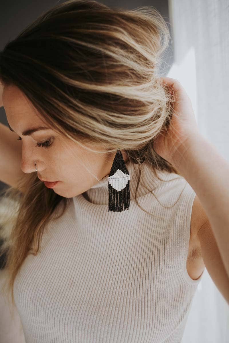 Beaded Fringe Earrings in Concha