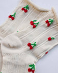 Women's Vintage Cherry Socks: Oatmeal/Cherry