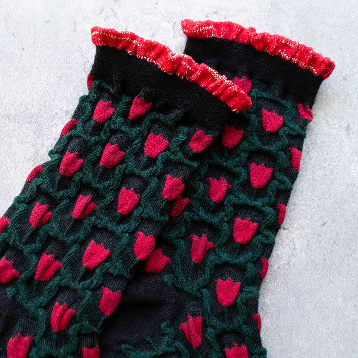 Romantic Floral Socks: Cream/Blue