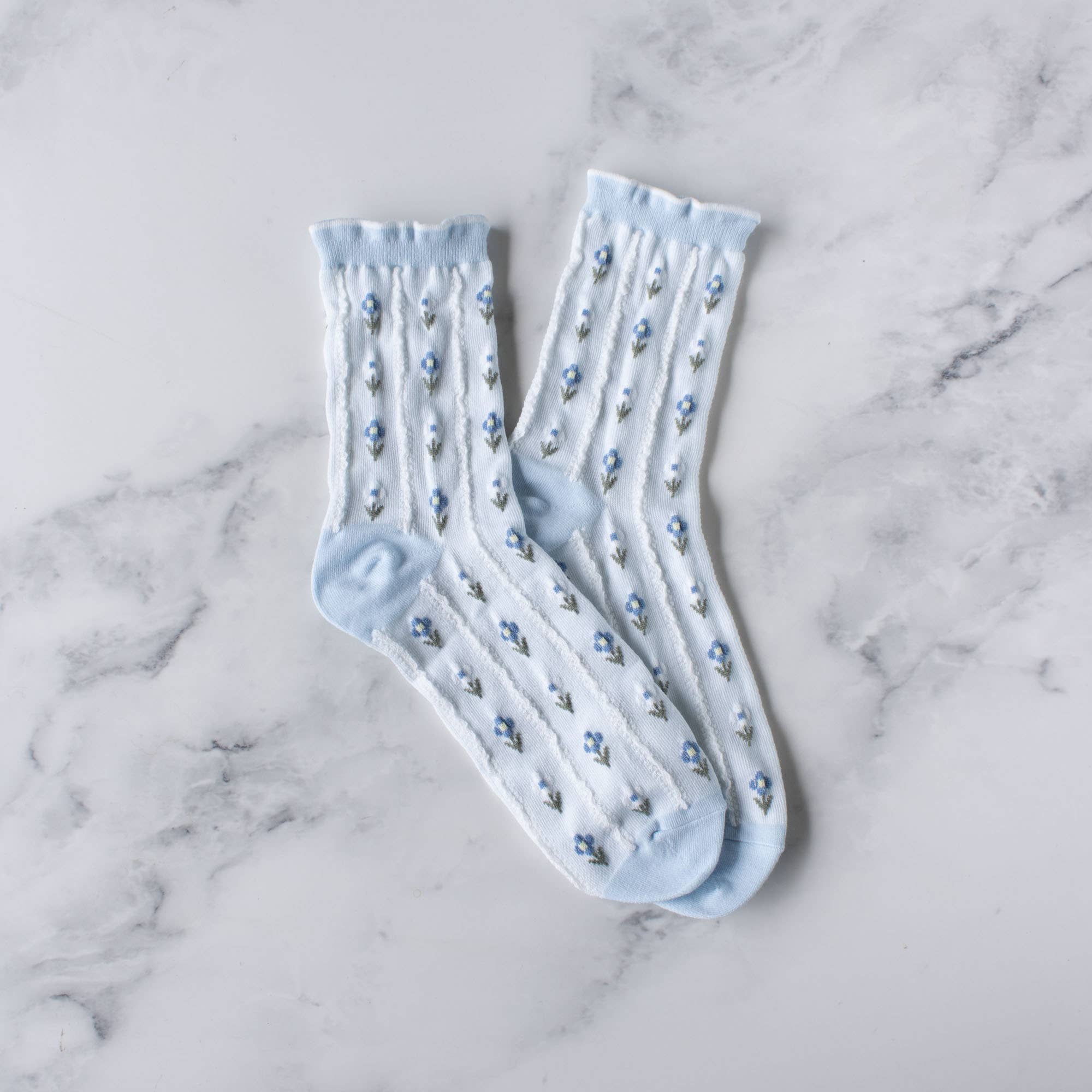 Pastel Color Floral Casual Socks: Blue
