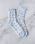 Pastel Color Floral Casual Socks: Blue