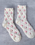 Floral Casual Socks: Cream/Pink