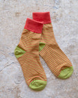 2 Tone Stripe Casual Socks: Rust/Mocha