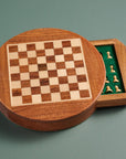Acacia Wood Round Magnetic Chess Set