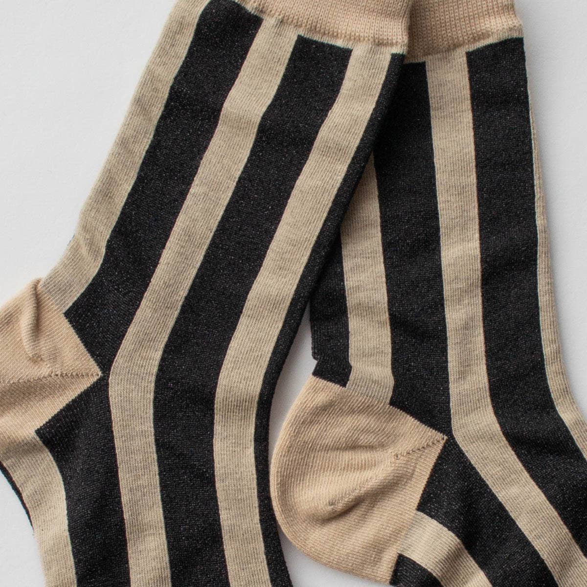 Glitter Vertical Striped Crew Socks: Olive/Green
