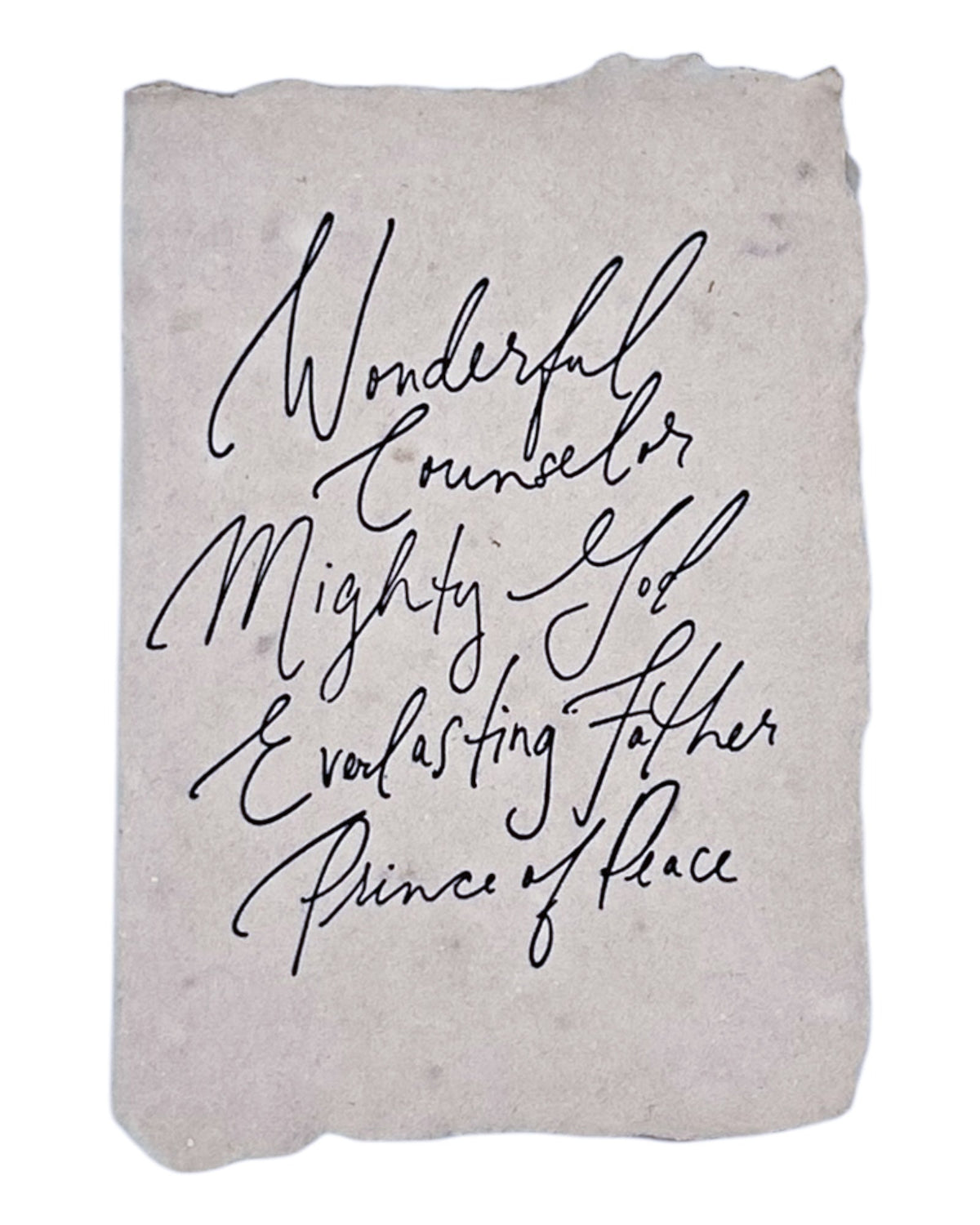Light gray faith-themed Christmas card with cursive blessing text: “Wonderful Counselor”