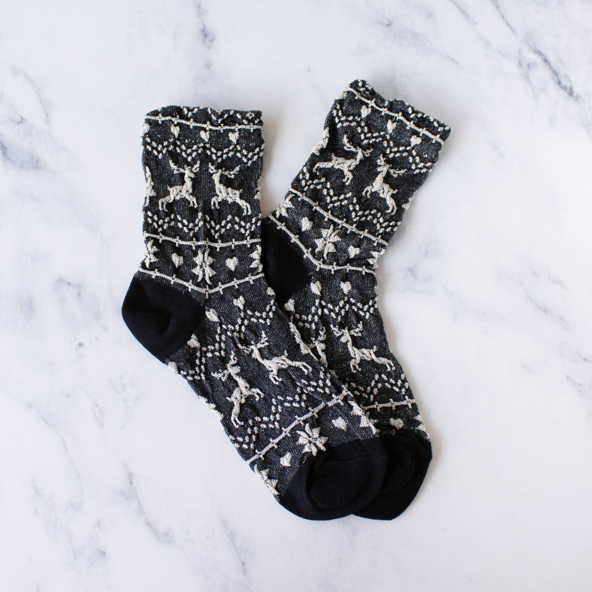 Christmas Glitter Casual Crew Socks: Dark Brown