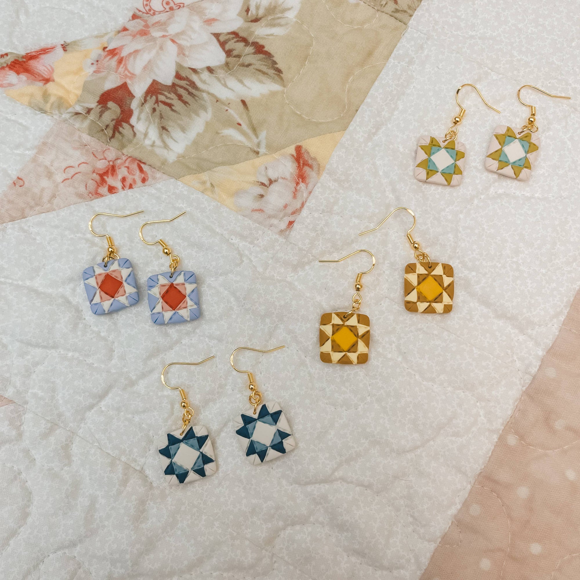 Quilt Block Dangle Earrings: Wild Prairie