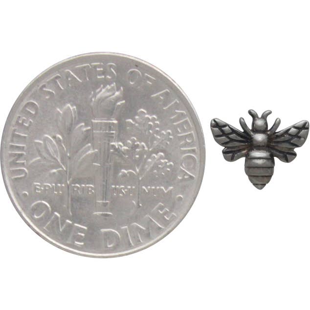 Tiny Bee Post Earrings 6x8mm: Recycled Sterling Silver