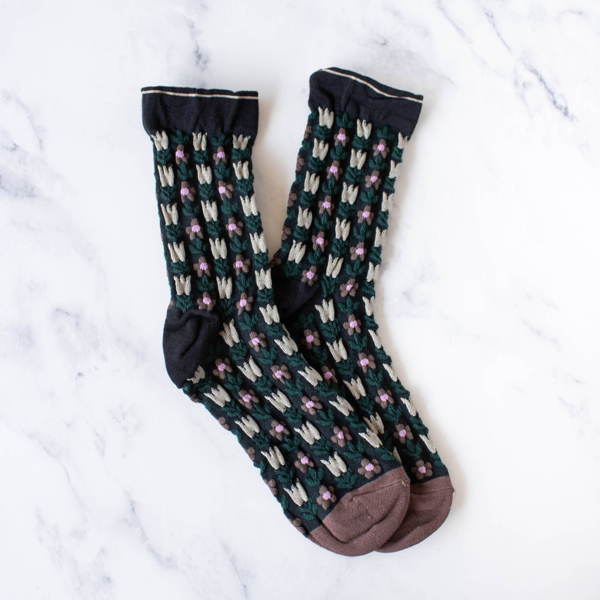 Vintage Floral Casual Socks: Bule/Navy